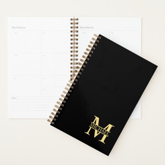 Zwart en goud - Gepersonaliseerd Monogram en naam Planner (Display)
