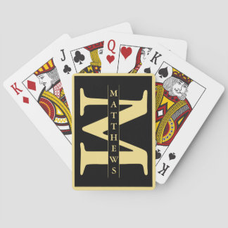 Zwart en goud - Gepersonaliseerd Monogram en naam Pokerkaarten