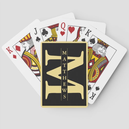 Zwart en goud - Gepersonaliseerd Monogram en naam Pokerkaarten (Achterkant)
