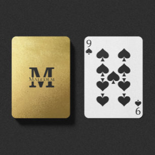 Zwart en goud - Gepersonaliseerd Monogram en naam Pokerkaarten