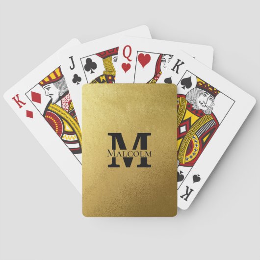 Zwart en goud - Gepersonaliseerd Monogram en naam Pokerkaarten (Achterkant)