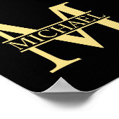 Zwart en goud - Gepersonaliseerd Monogram en naam Poster (Hoek)