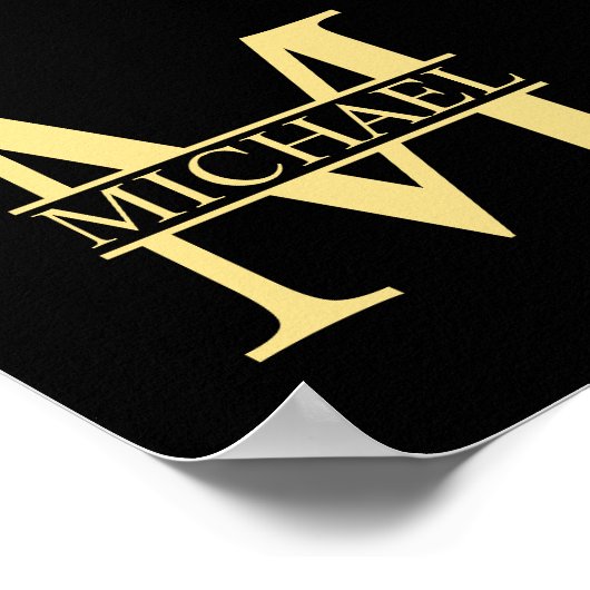 Zwart en goud - Gepersonaliseerd Monogram en naam Poster (Hoek)