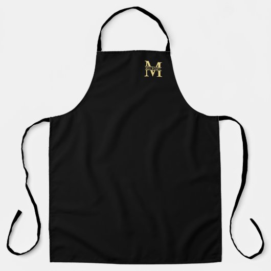 Zwart en goud - Gepersonaliseerd Monogram en naam Schort (Voorkant)