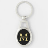 Zwart en goud - Gepersonaliseerd Monogram en naam Sleutelhanger (Voorkant)