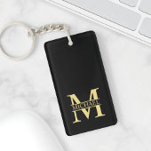 Zwart en goud - Gepersonaliseerd Monogram en naam Sleutelhanger