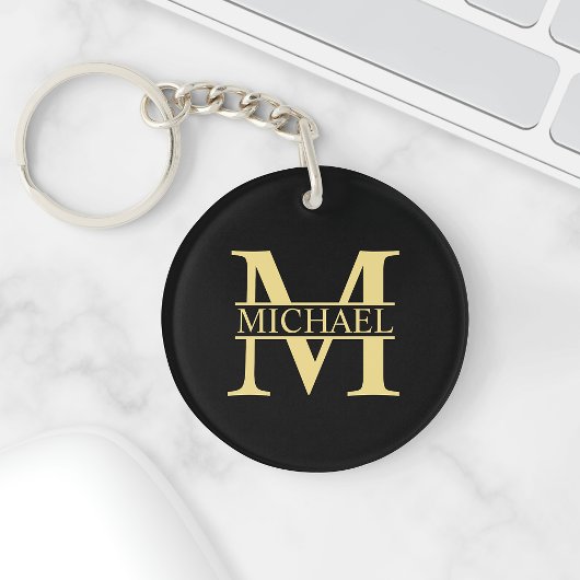 Zwart en goud - Gepersonaliseerd Monogram en naam Sleutelhanger