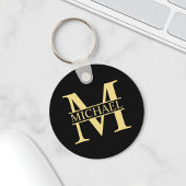 Zwart en goud - Gepersonaliseerd Monogram en naam Sleutelhanger