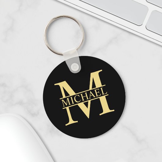 Zwart en goud - Gepersonaliseerd Monogram en naam Sleutelhanger