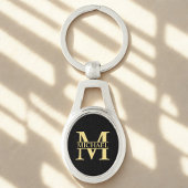 Zwart en goud - Gepersonaliseerd Monogram en naam Sleutelhanger