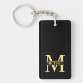 Zwart en goud - Gepersonaliseerd Monogram en naam Sleutelhanger (Voorkant)