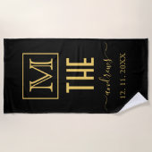 Zwart en goud - Gepersonaliseerd Monogram en naam Strandlaken (Voorkant)