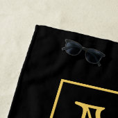 Zwart en goud - Gepersonaliseerd Monogram en naam Strandlaken (In situ)