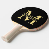 Zwart en goud - Gepersonaliseerd Monogram en naam Tafeltennisbatje (Voorkant Gekanteld)