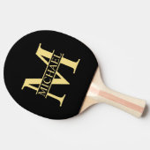 Zwart en goud - Gepersonaliseerd Monogram en naam Tafeltennisbatje (Zijkant)