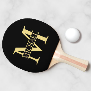 Zwart en goud - Gepersonaliseerd Monogram en naam Tafeltennisbatje