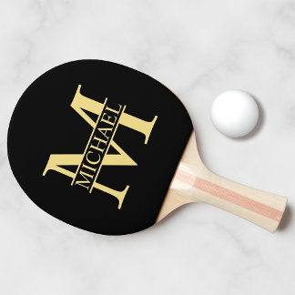 Zwart en goud - Gepersonaliseerd Monogram en naam Tafeltennisbatje