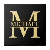 Zwart en goud - Gepersonaliseerd Monogram en naam Tegeltje (Voorkant)
