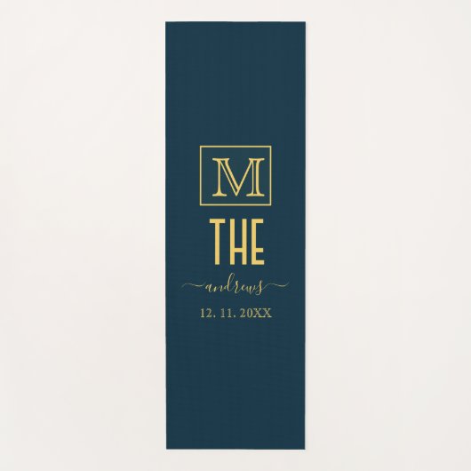 Zwart en goud - Gepersonaliseerd Monogram en naam Yogamat (Voorkant)