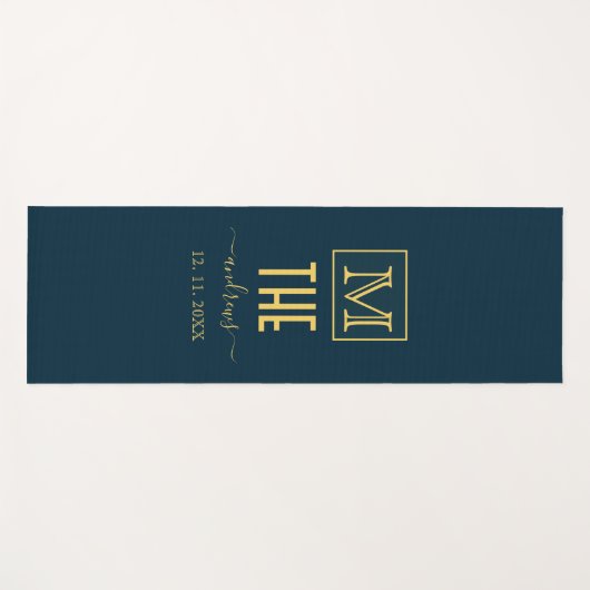 Zwart en goud - Gepersonaliseerd Monogram en naam Yogamat (Voorkant (horizontaal))