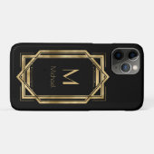 Zwart en Goud Gepersonaliseerd Monogram | Geometri Case-Mate iPhone Case (Achterkant (horizontaal))
