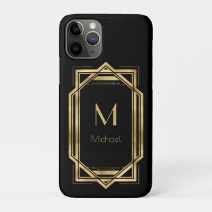 Zwart en Goud Gepersonaliseerd Monogram   Geometri Case-Mate iPhone Case
