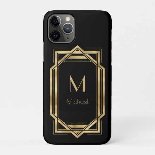 Zwart en Goud Gepersonaliseerd Monogram | Geometri Case-Mate iPhone Case (Achterkant)