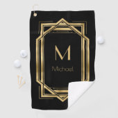 Zwart en Goud Gepersonaliseerd Monogram | Geometri Golfhanddoek (Insitu)