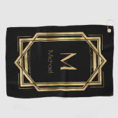 Zwart en Goud Gepersonaliseerd Monogram | Geometri Golfhanddoek (Horizontaal)