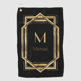 Zwart en Goud Gepersonaliseerd Monogram | Geometri Golfhanddoek