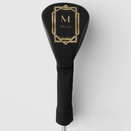 Zwart en Goud Gepersonaliseerd Monogram | Geometri Golfheadcover (Voorkant)