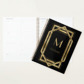 Zwart en Goud Gepersonaliseerd Monogram | Geometri Planner (Display)