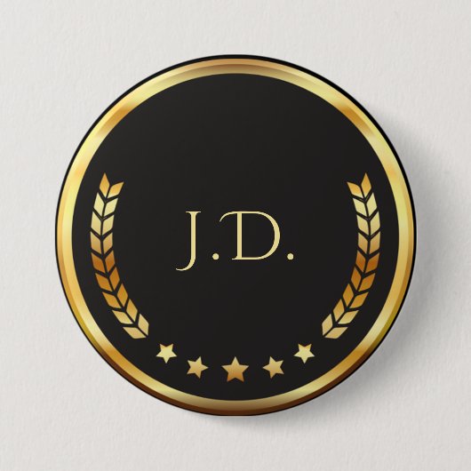 Zwart en goud gepersonaliseerd monogram ronde button 7,6 cm (Voorkant)