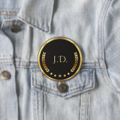 Zwart en goud gepersonaliseerd monogram ronde button 7,6 cm (In situ)