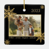 Zwart en Goud Gepersonaliseerd Ornament met Afbeel (Achterkant)