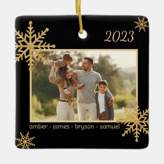 Zwart en Goud Gepersonaliseerd Ornament met Afbeel (Voorkant)
