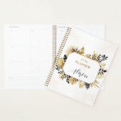 Zwart en Goud Gepersonaliseerde Bloemen Glitter Planner (Display)
