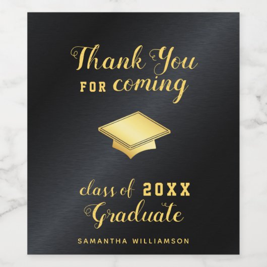 Zwart en goud gepersonaliseerde dank u Afstuderen Wijn Etiket (Enkel label)