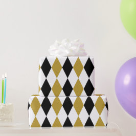 Zwart en goud geruit cadeaupapier