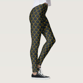 Zwart en goud geschulpte schaal patroon leggings