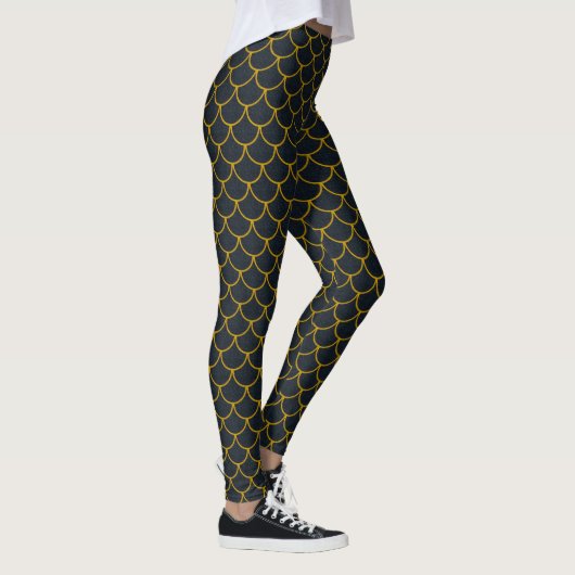 Zwart en goud geschulpte schaal patroon leggings (Rechts)