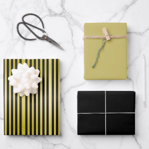 Zwart en goud gestreept  inpakpapier vel