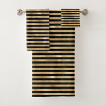 Zwart en goud gestreepte badkamer handdoek set