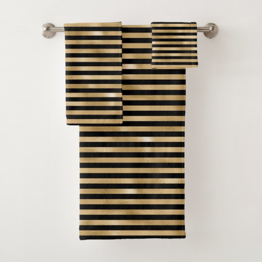Zwart en goud gestreepte badkamer handdoek set (Insitu)