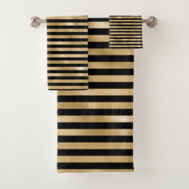 Zwart en goud gestreepte badkamer handdoekenset bad handdoek