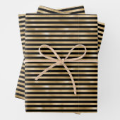 Zwart en goud gestreepte bruiloft verjaardag inpakpapier vel (In situ)