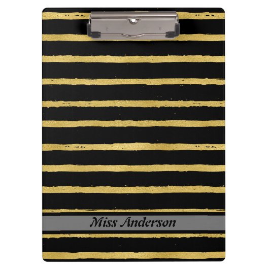 Zwart en Goud Gestreepte Leraar's Klembord (Voorkant)