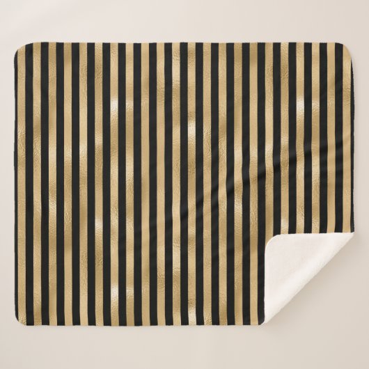 Zwart en Goud Gestreepte Sherpa Deken (Voorkant (horizontaal))