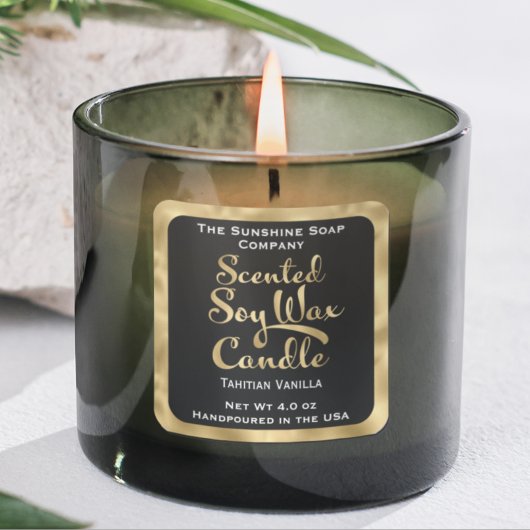 Zwart en goud geurende soja was kaars label