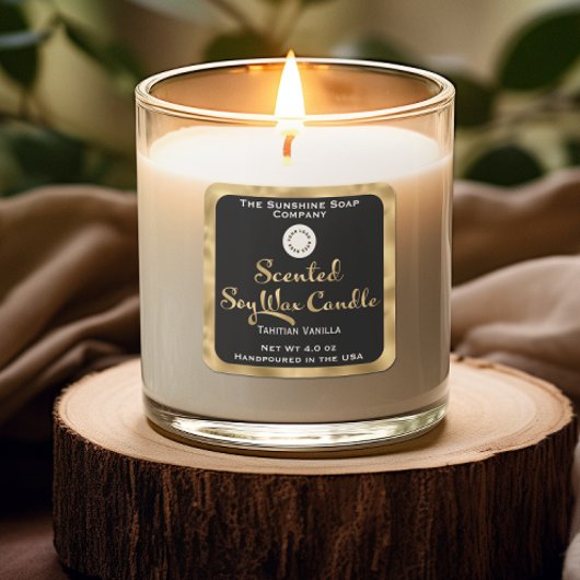 Zwart en goud geurende soja wax kaars label w logo